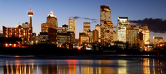 The Calgary, Alberta skyline at night