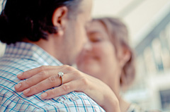 The newly engaged couple, with the focus on her ring