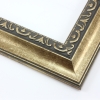 This classic, Victorian-style frame features a solid wood, reverse scoop profile.  The relief-detailed inner lip and sloped face are a textured gold foil, edged in a subtle bevel.

2 " width: ideal for medium size images. Border an acrylic or oil painting or print with this antiqued, high fashion frame.